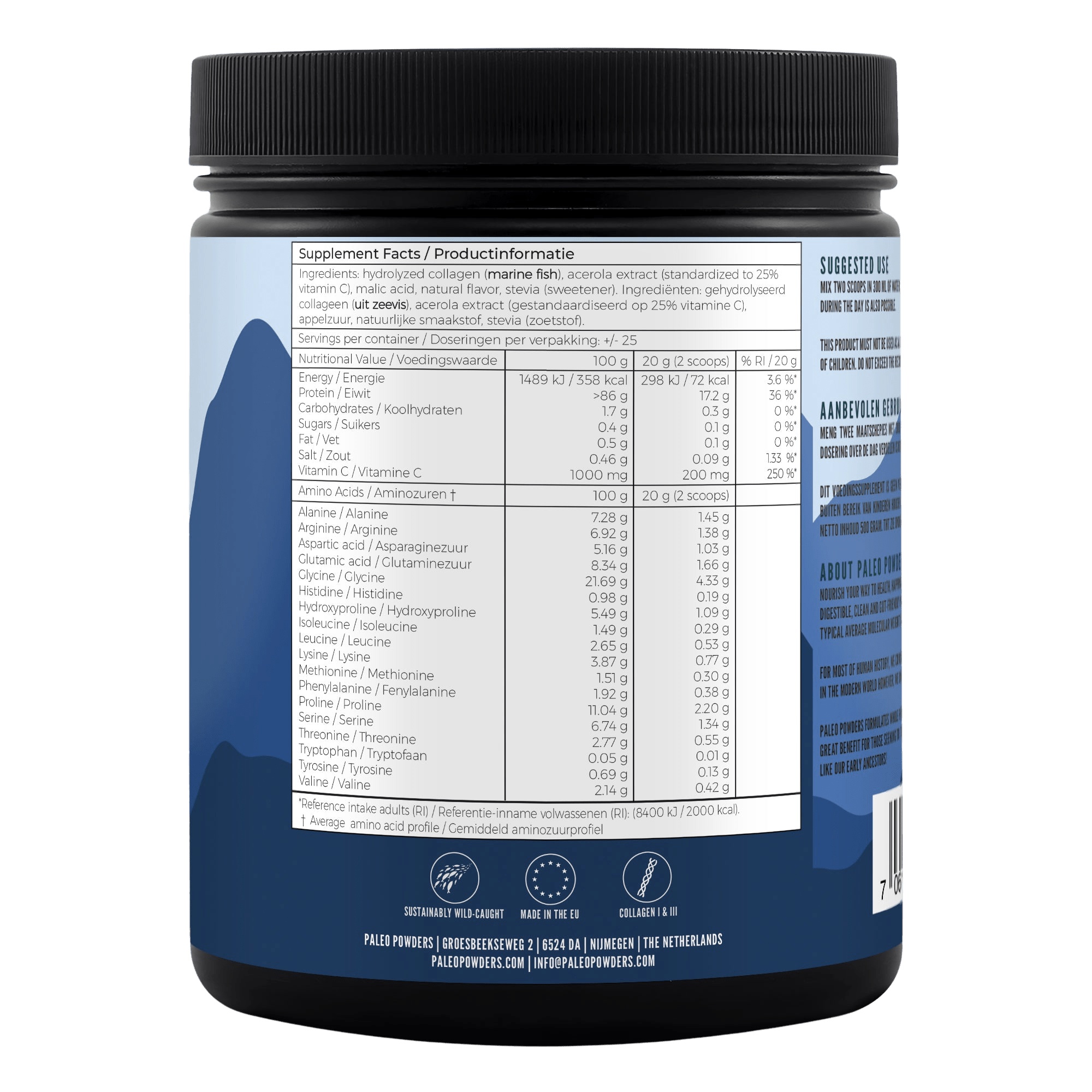Collageen Hydrolysaat - Aardbei - Wild Gevangen Vis - 500 Gram - Gonewtra