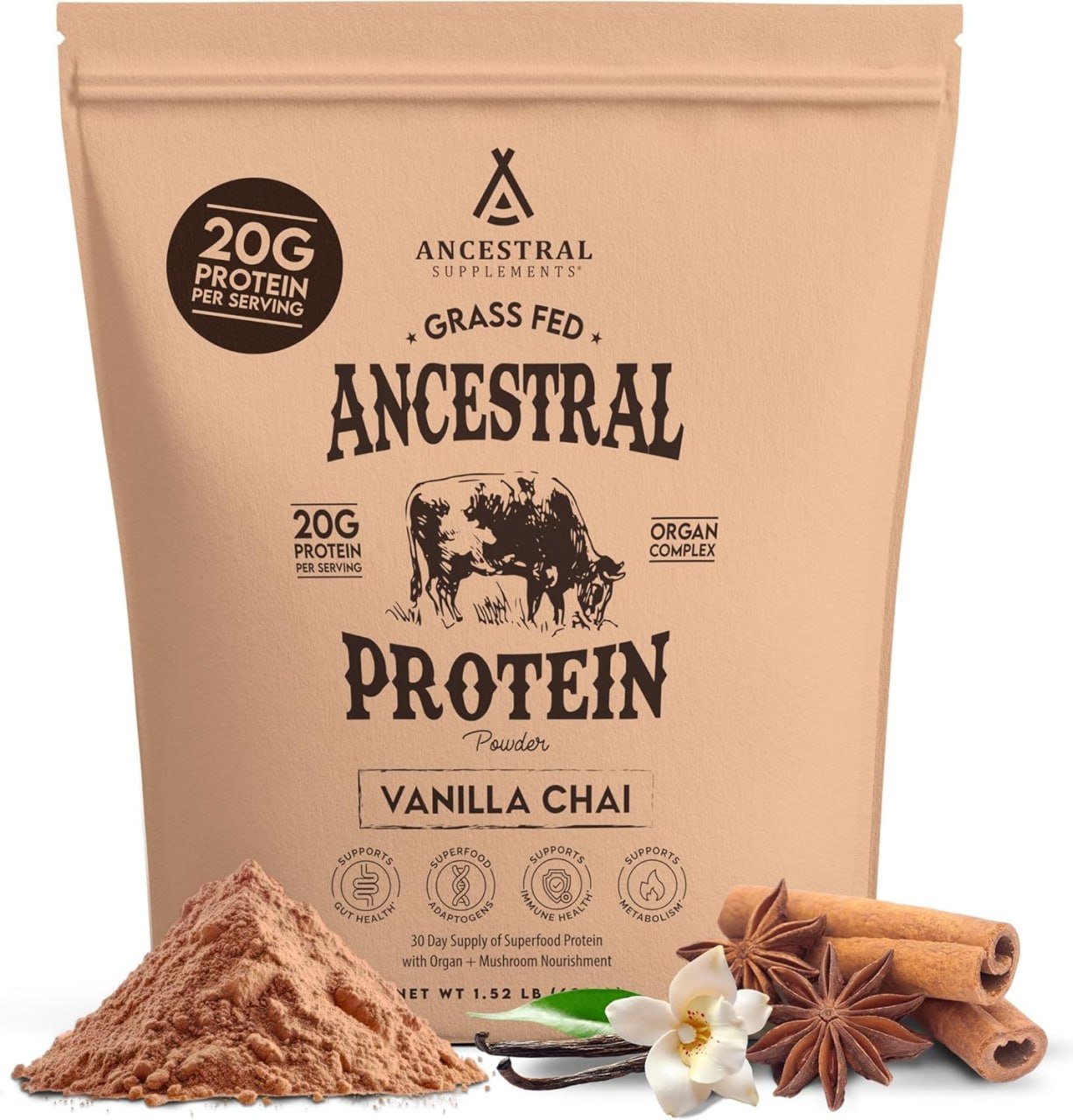 Ancestral Eiwitpoeder - Grasgevoerd - Vanille Chai - 689 gram - Gonewtra